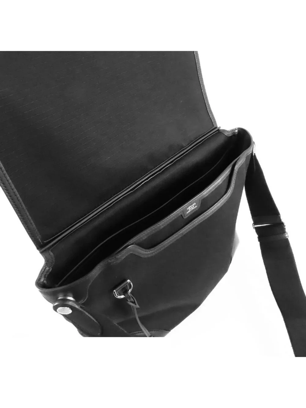 Hermes Messenger All Back Black Silver Swift Toile Bivouac Shoulder Bag